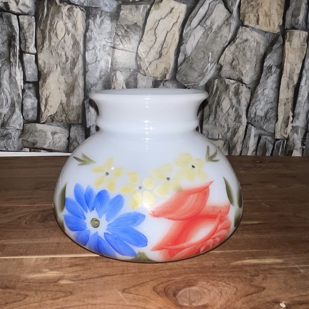 Milk Glass Lamp Shade Or Ceiling Light,‎ Hand Painted Flowers